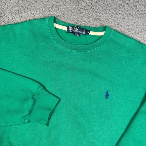 Polo Ralph Lauren Sweatshirt Mens Small Green Crewneck Pullover Fleece Vintage - Picture 1 of 7